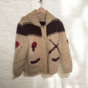 Vintage 50s cowichan beagle hunting sweater wool handknit zip up 46” chest XL